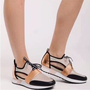 BEBE rose gold and black sneakers